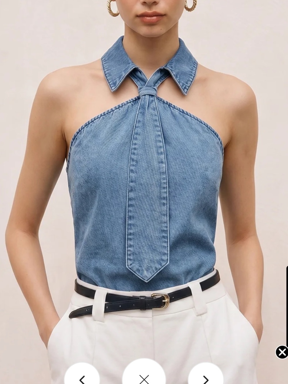 NWT Commense Denim Halter Tie-Neck Top - Blue - Size S